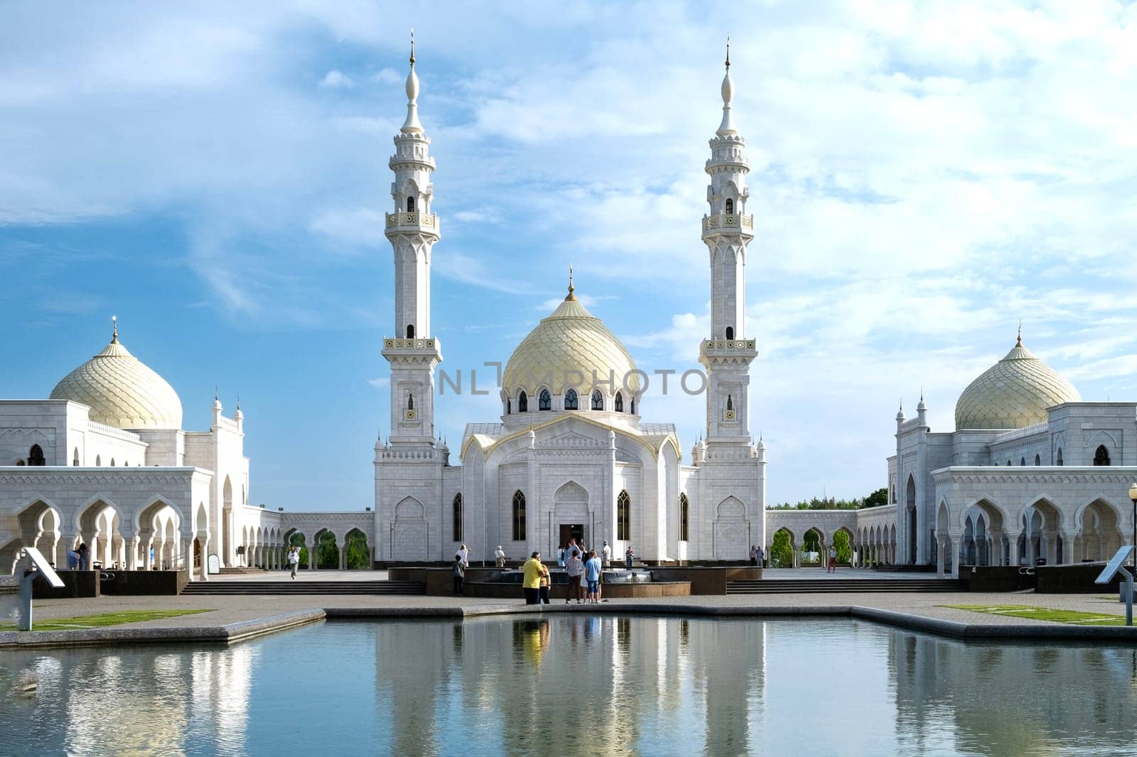 Bolgar, Historical and architectural reserve, Tatarstan, Russia - May 24, 2023. View of the White Mosque. Tourism. Selective focus.