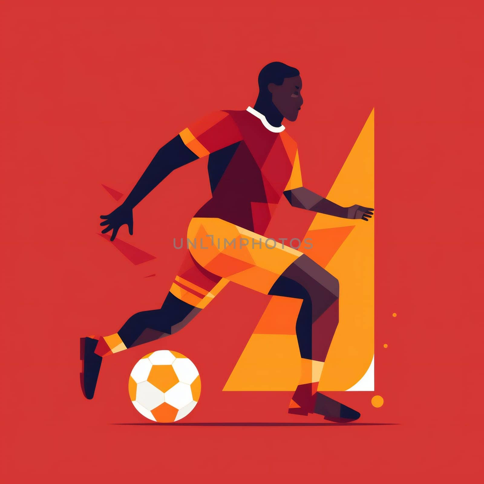 Football or soccer player in uniform dribbles or passes ball in team game. flat illustration. Generative ai by juliet_summertime