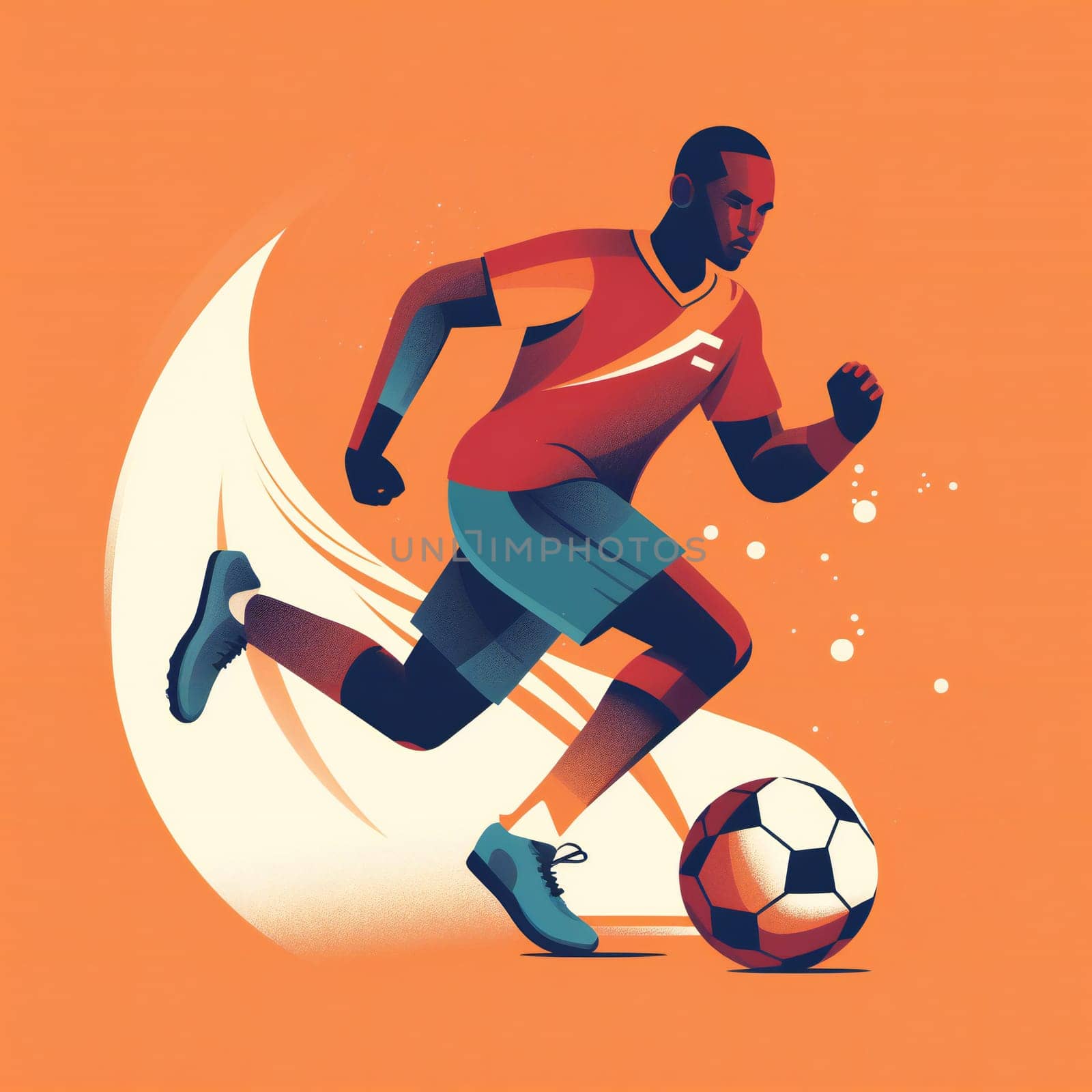 Football or soccer player in uniform dribbles or passes ball in team game. flat illustration. Cartoon guy kicks football ball