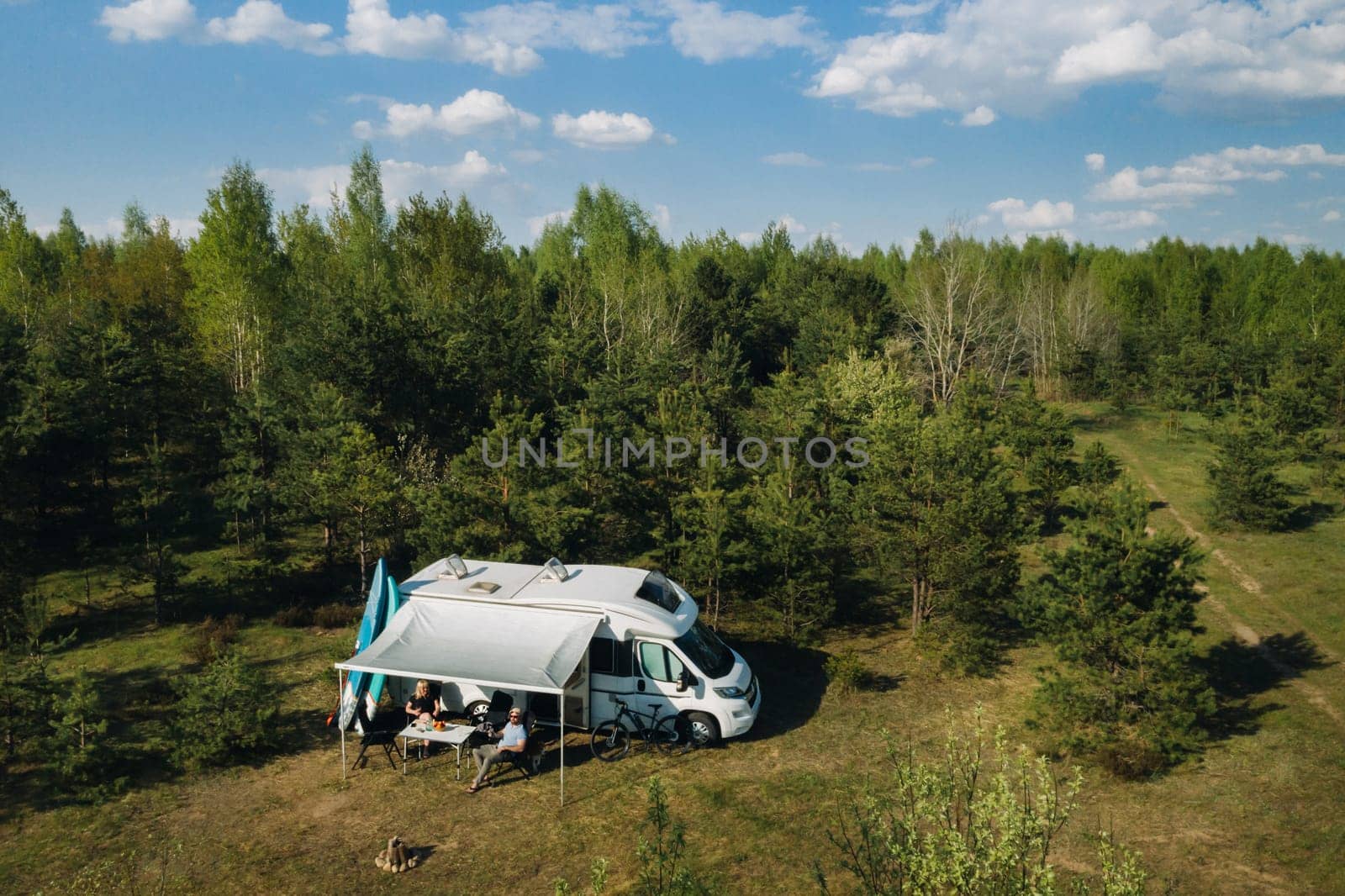 The family is resting in their race track located in the forest in sunny weather by Lobachad