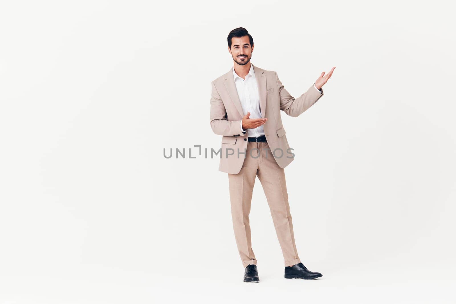 man suit happy adult beige businessman winner running business victory smiling by SHOTPRIME