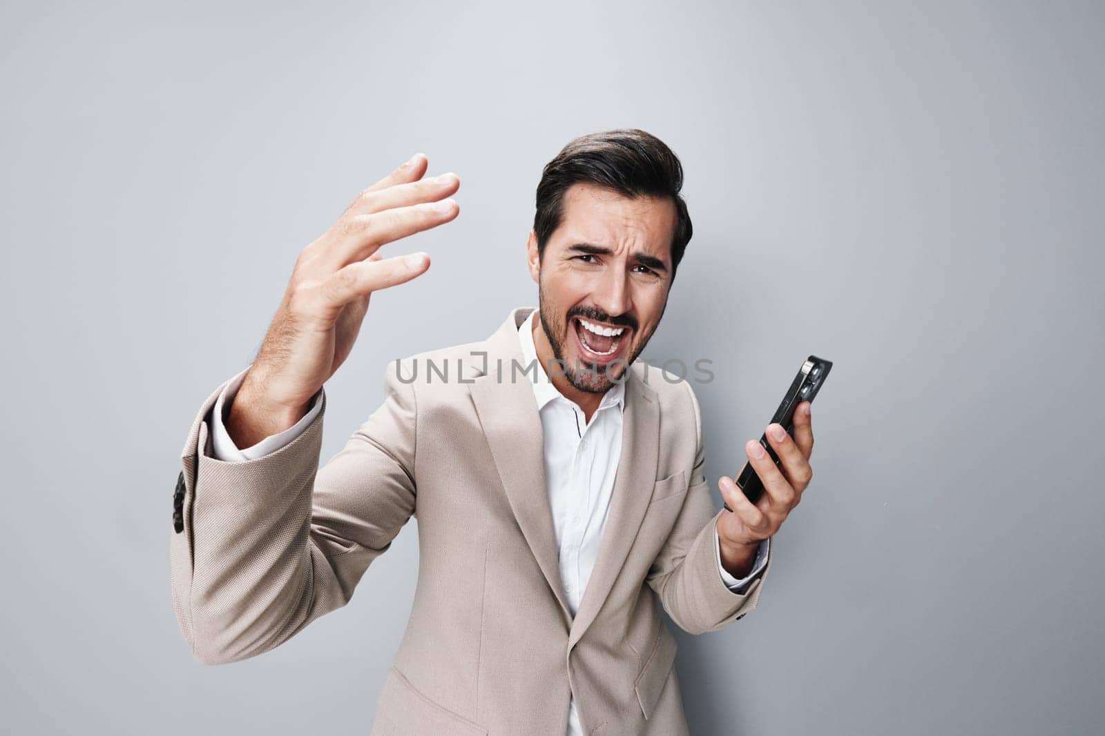 connection man beige smile lifestyle happy portrait selfies phone call guy holding message hold internet suit confident app smartphone business businessman