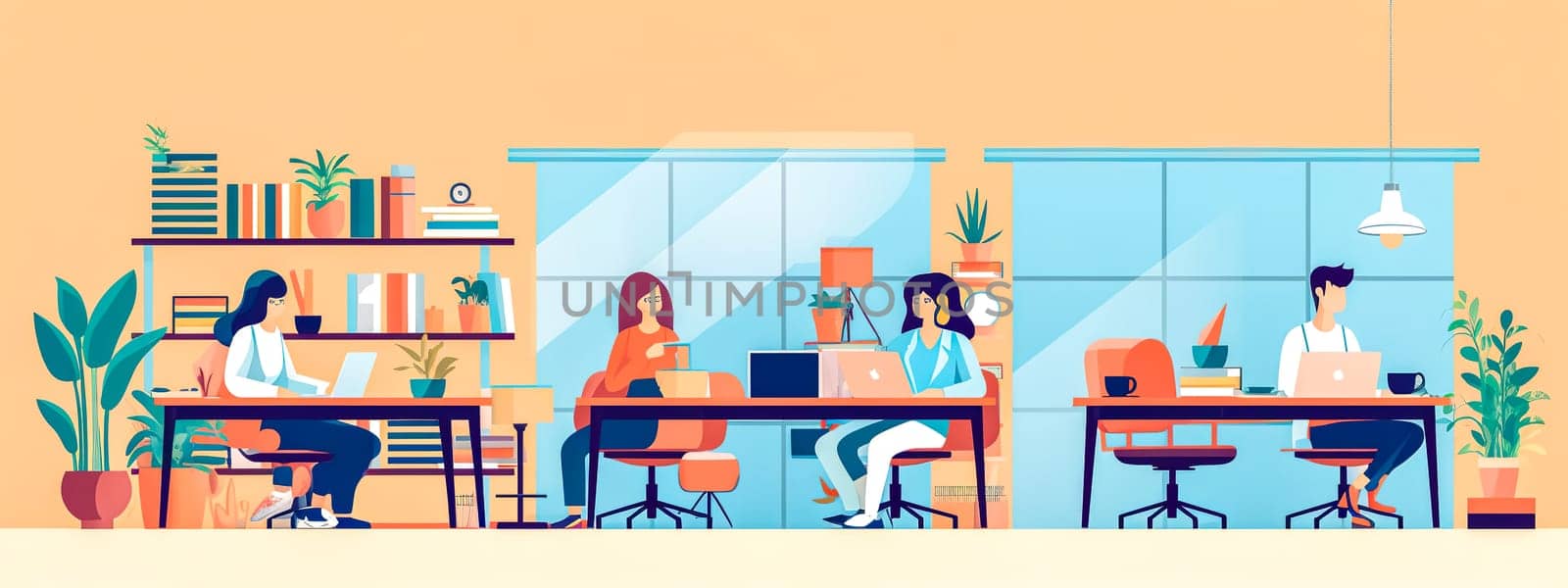 work in the office, banner, made with Generative AI. High quality illustration