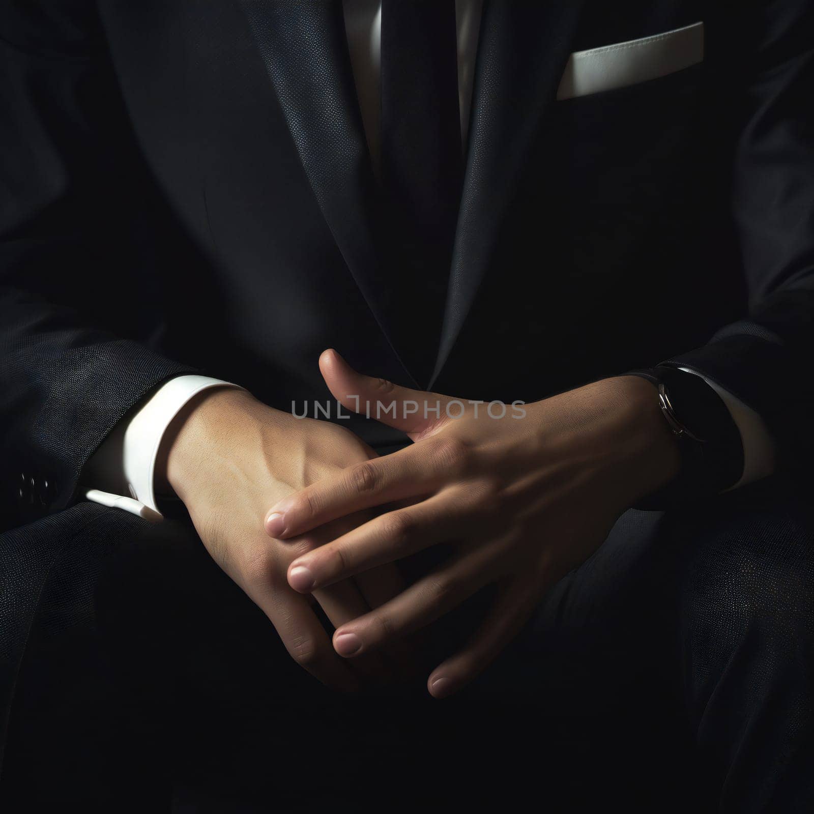 a businessman in a suit with hands Concept: business, graphic, holography, alpha channel.