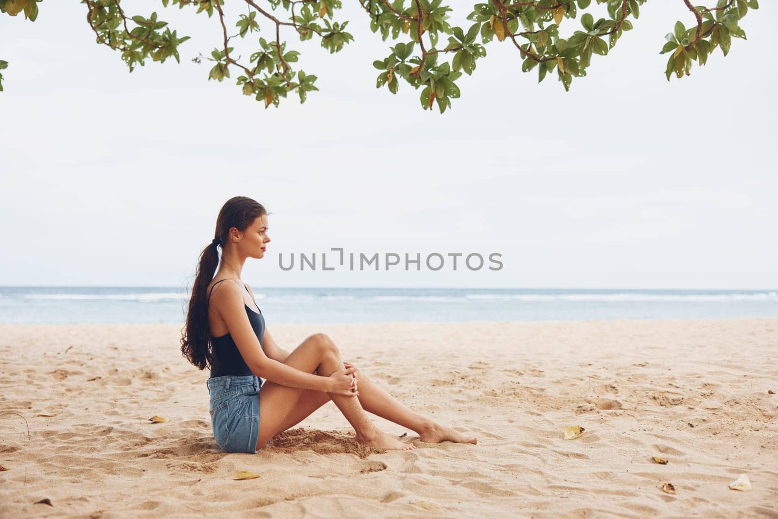 sitting woman body travel freedom smile sea sand vacation beach nature by SHOTPRIME