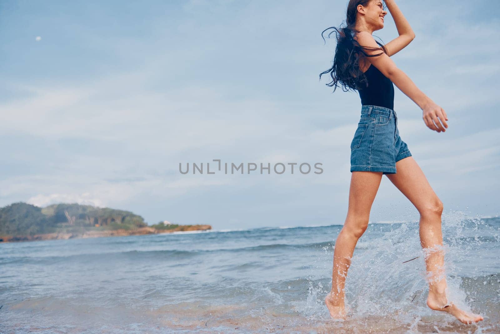 woman beach smile running young lifestyle leisure travel summer sea sunset by SHOTPRIME