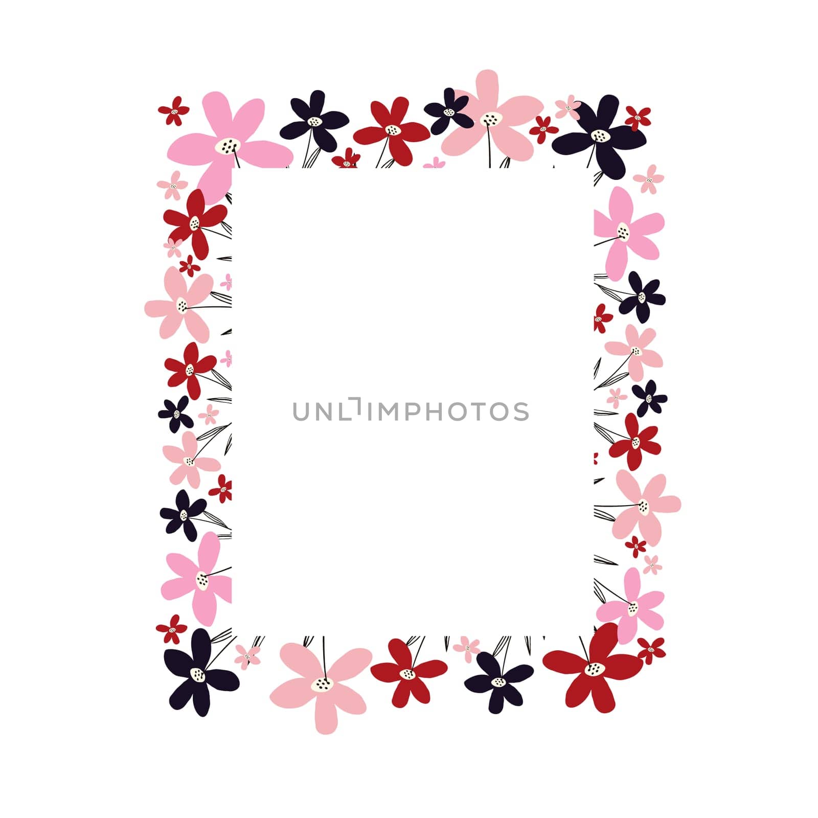 rectangle Creative vibrant floral frame, bright frame with wildflowers in juicy colors.