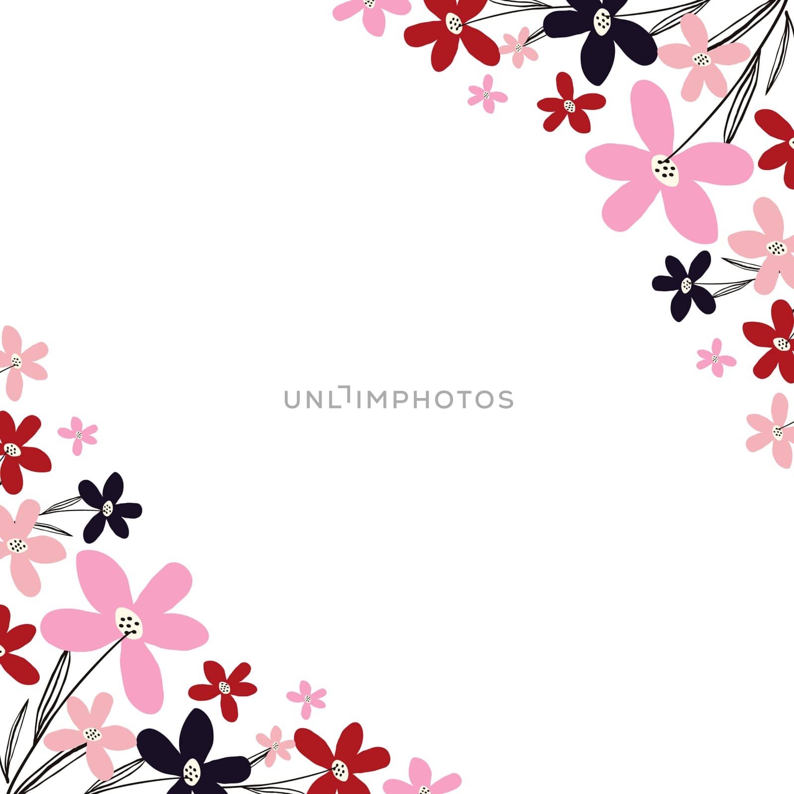 Creative vibrant floral frame, bright frame with wildflowers in juicy colors.