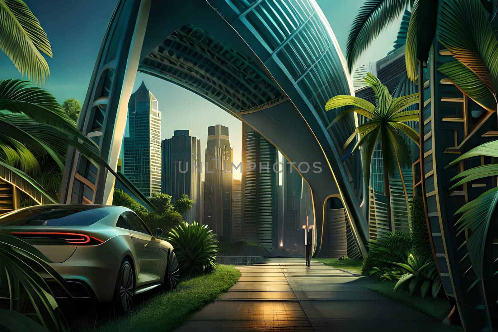 futuristic rendering city megacity cyberpunk scifi 3D illustration. High quality photo