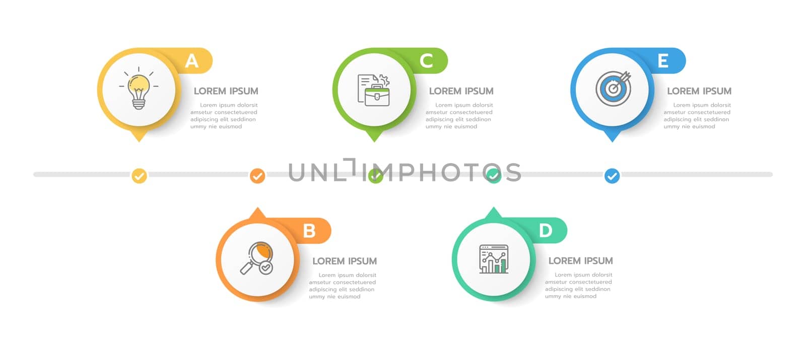 Infographic template for business. 5 Steps Modern Timeline diagram with roadmap concept, presentation vector infographic. by Infowizard