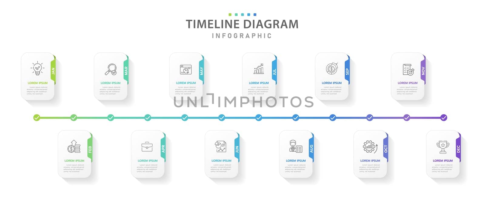 Infographic template for business. 12 Months modern Timeline diagram calendar with gantt chart, presentation vector infographic.
