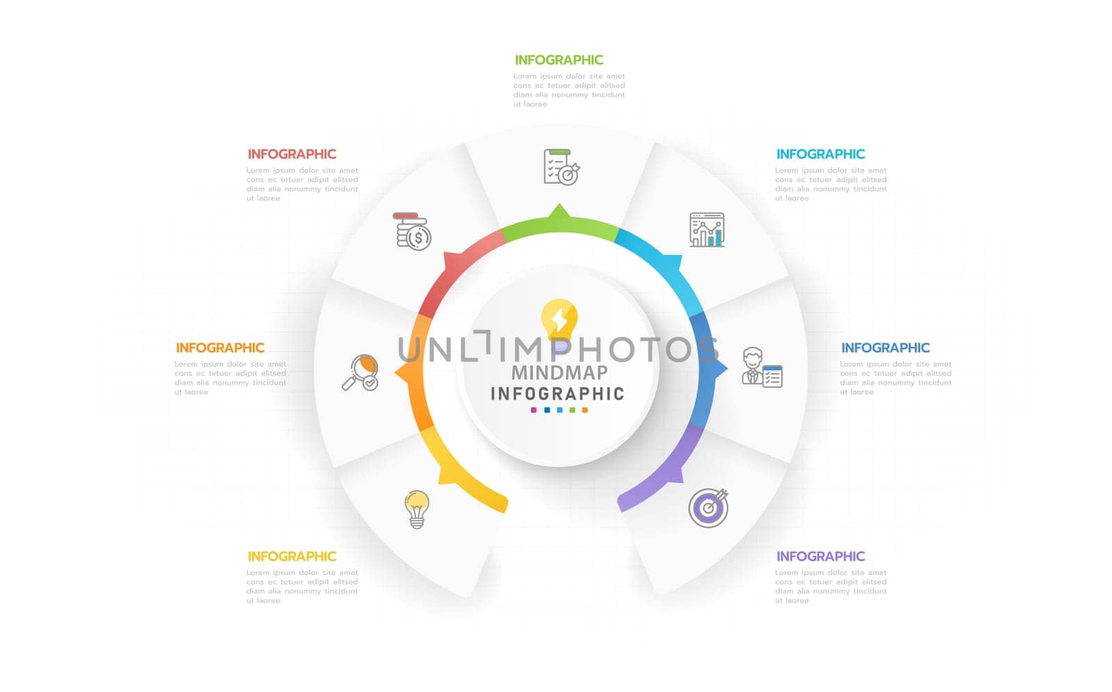 Infographic template for business. 7 Steps Modern Mindmap diagram with topics, presentation vector infographic. by Infowizard