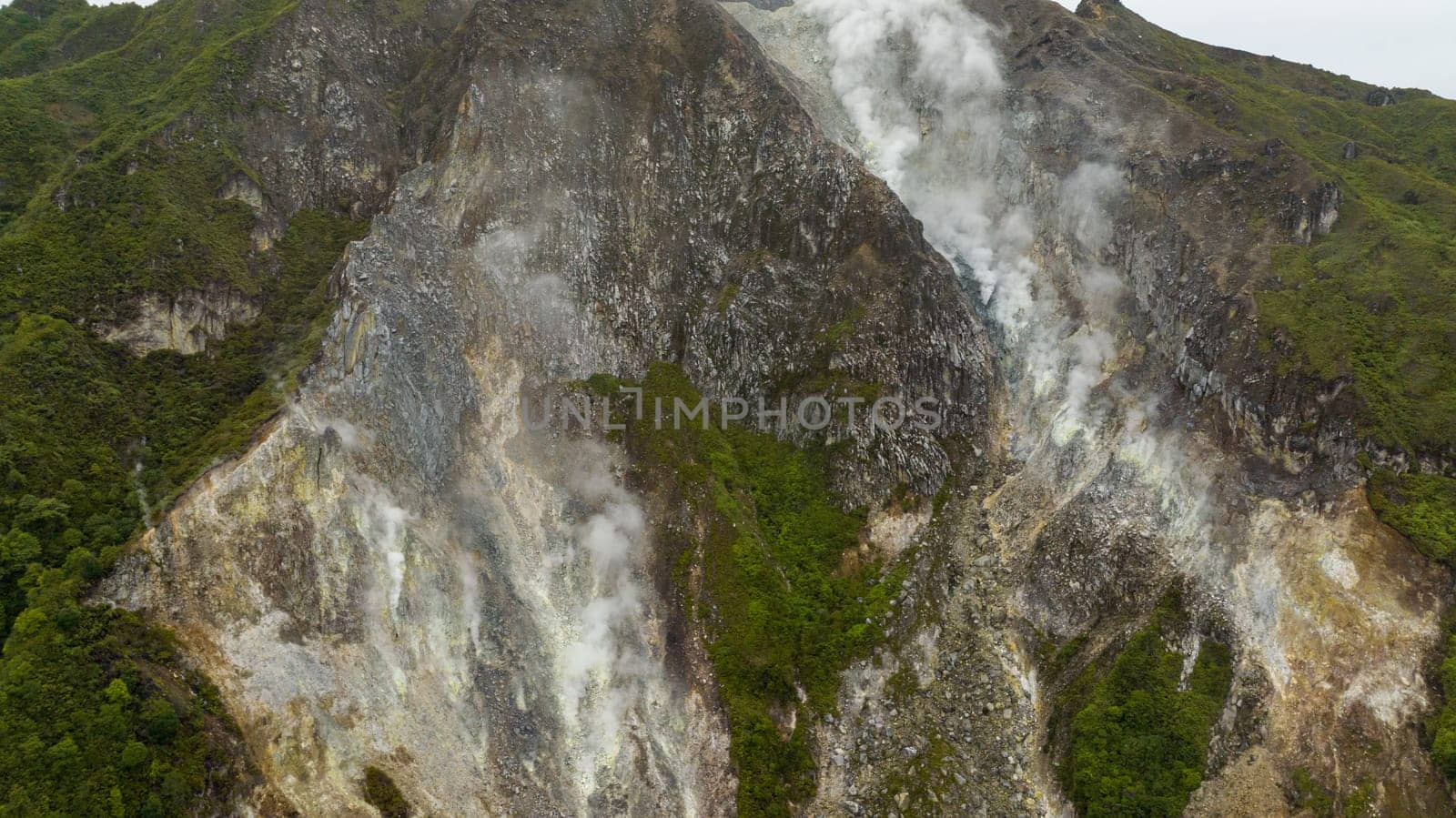Sibayak volcano crater with fumaroles. Berastagi, Sumatra. Indonesia.