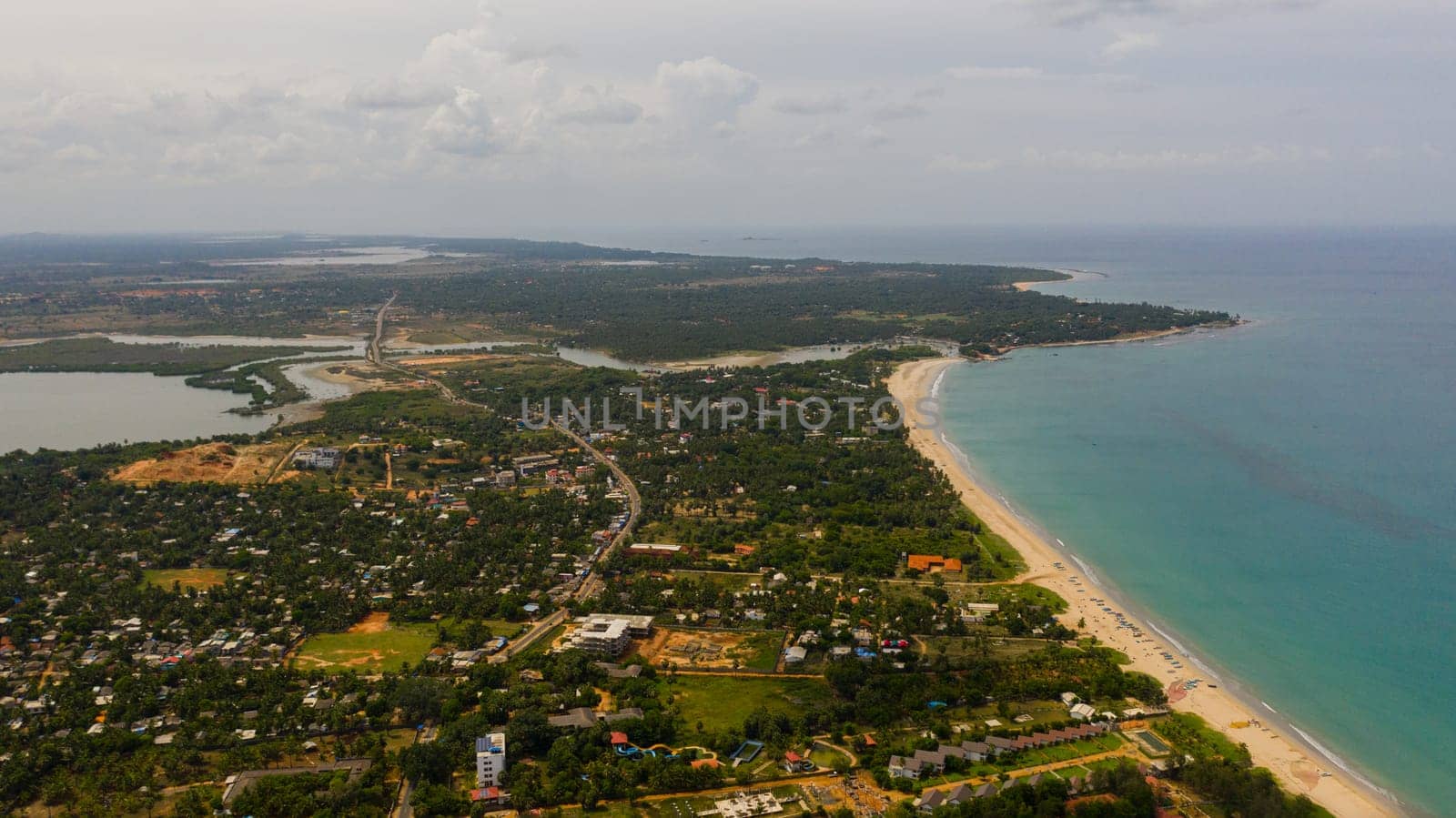 City beach and hotels on the shore of the resort town of Trincomalee.