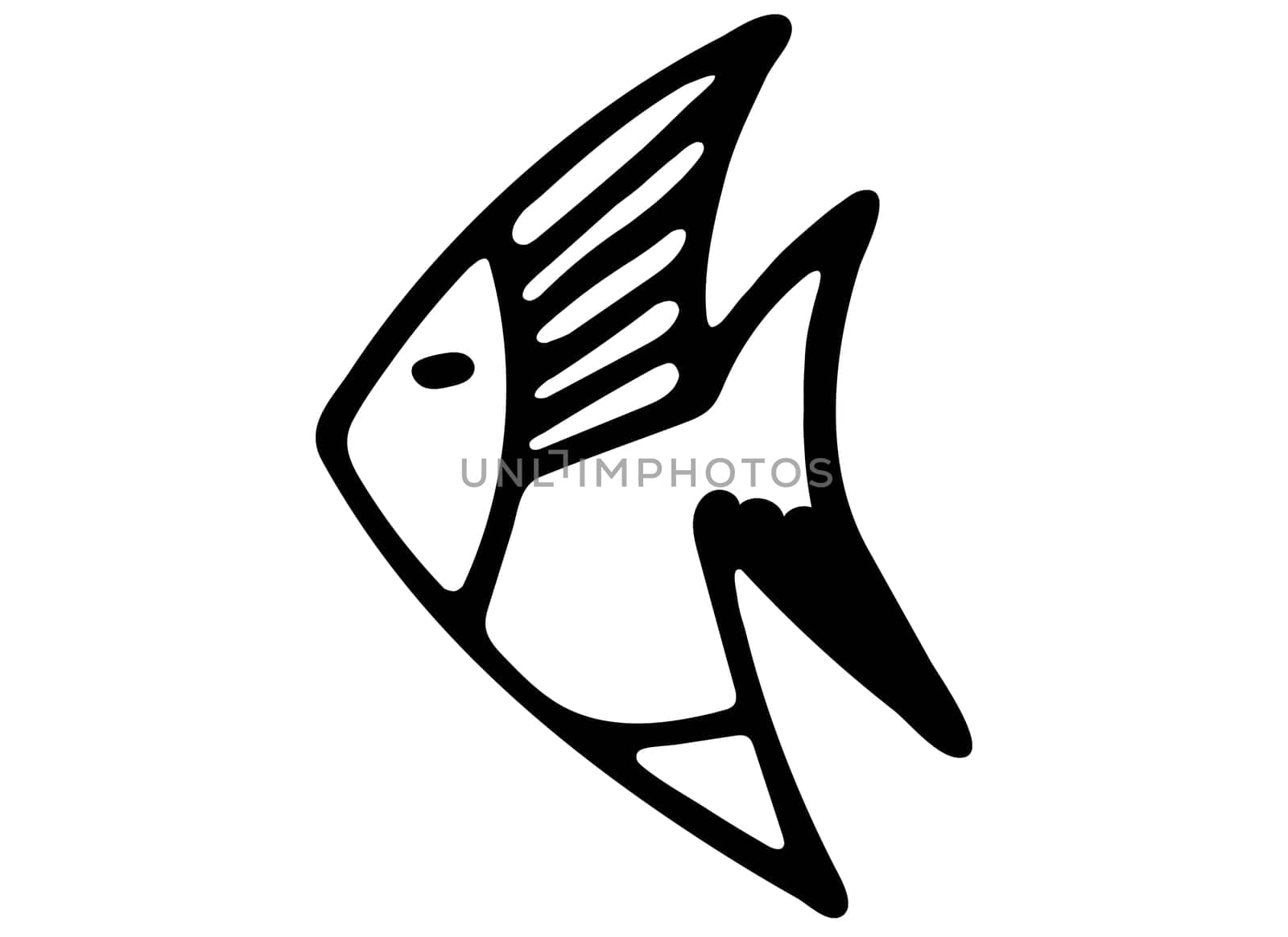 Black and White Fish Illustration Isolated on White Background. Clipart Fish Illustration.