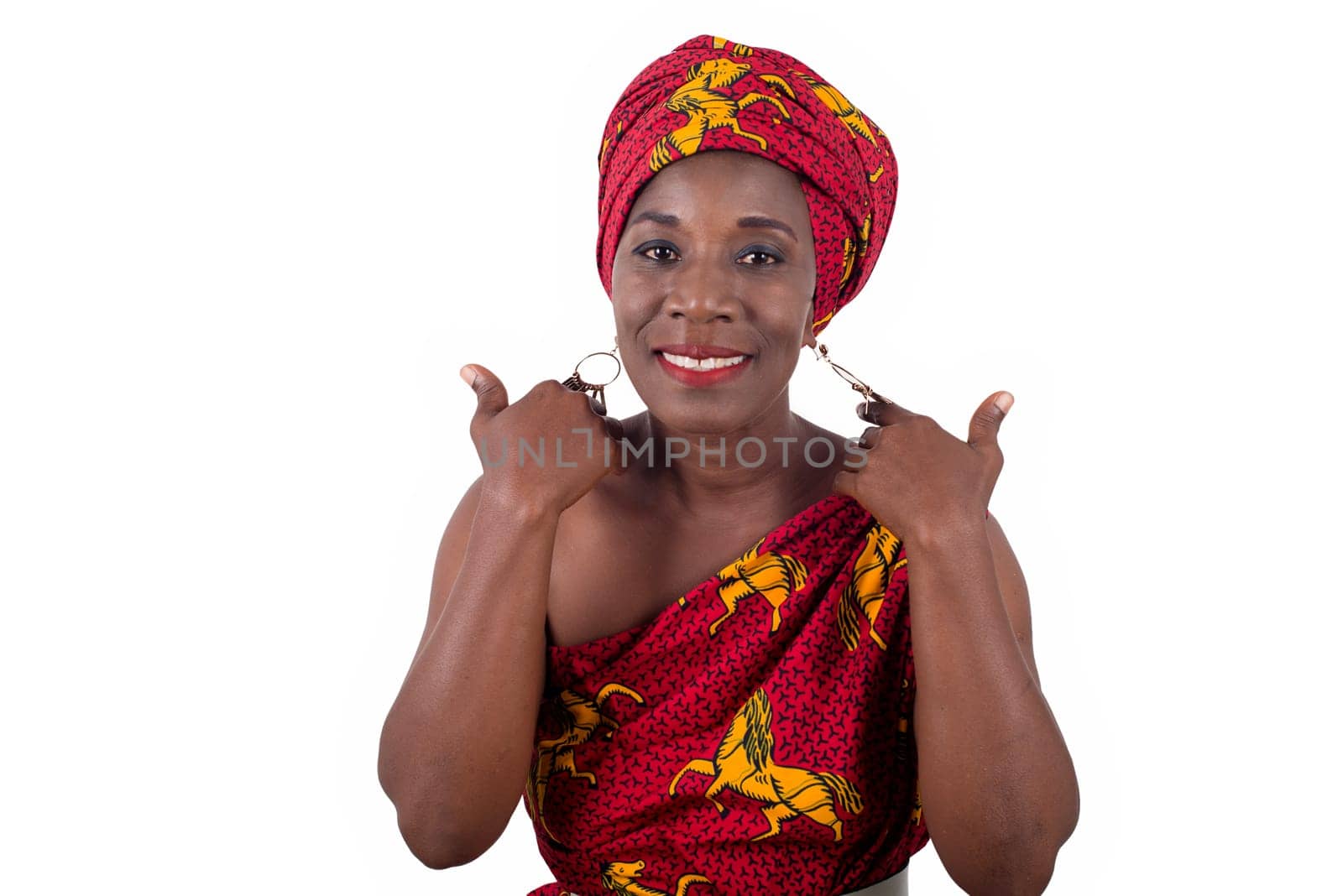 Beautiful african woman wearing traditional clothes, isolated on white background