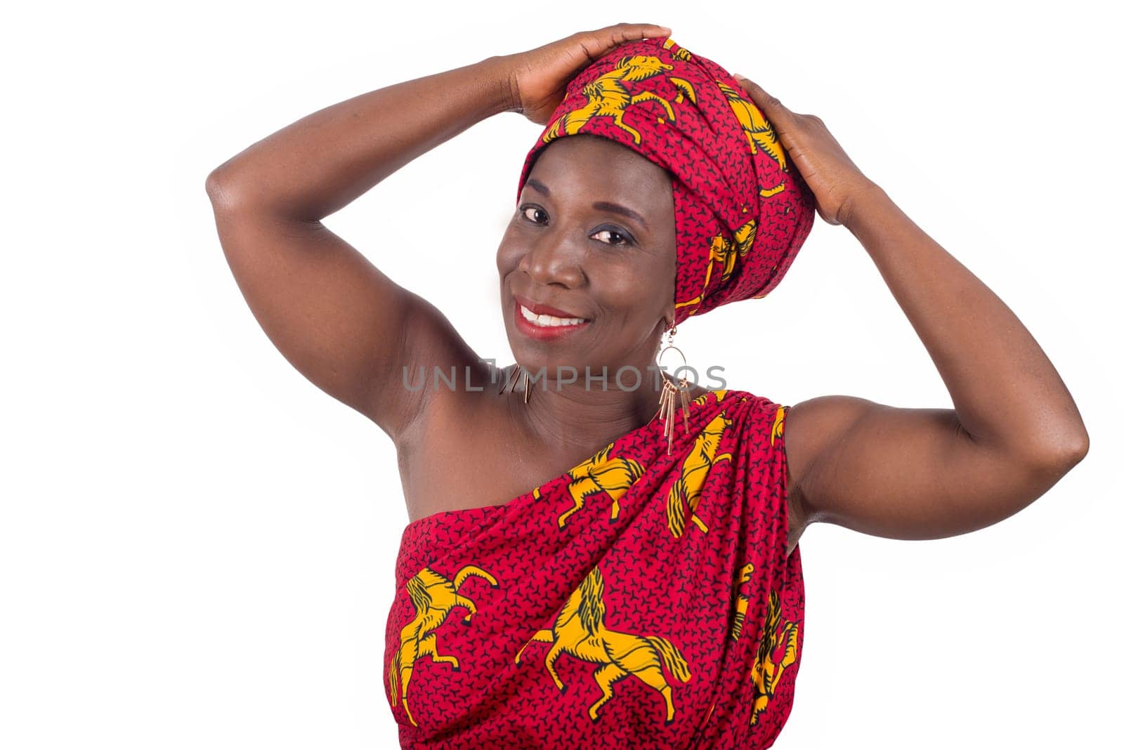 Beautiful african woman wearing traditional clothes, isolated on white background
