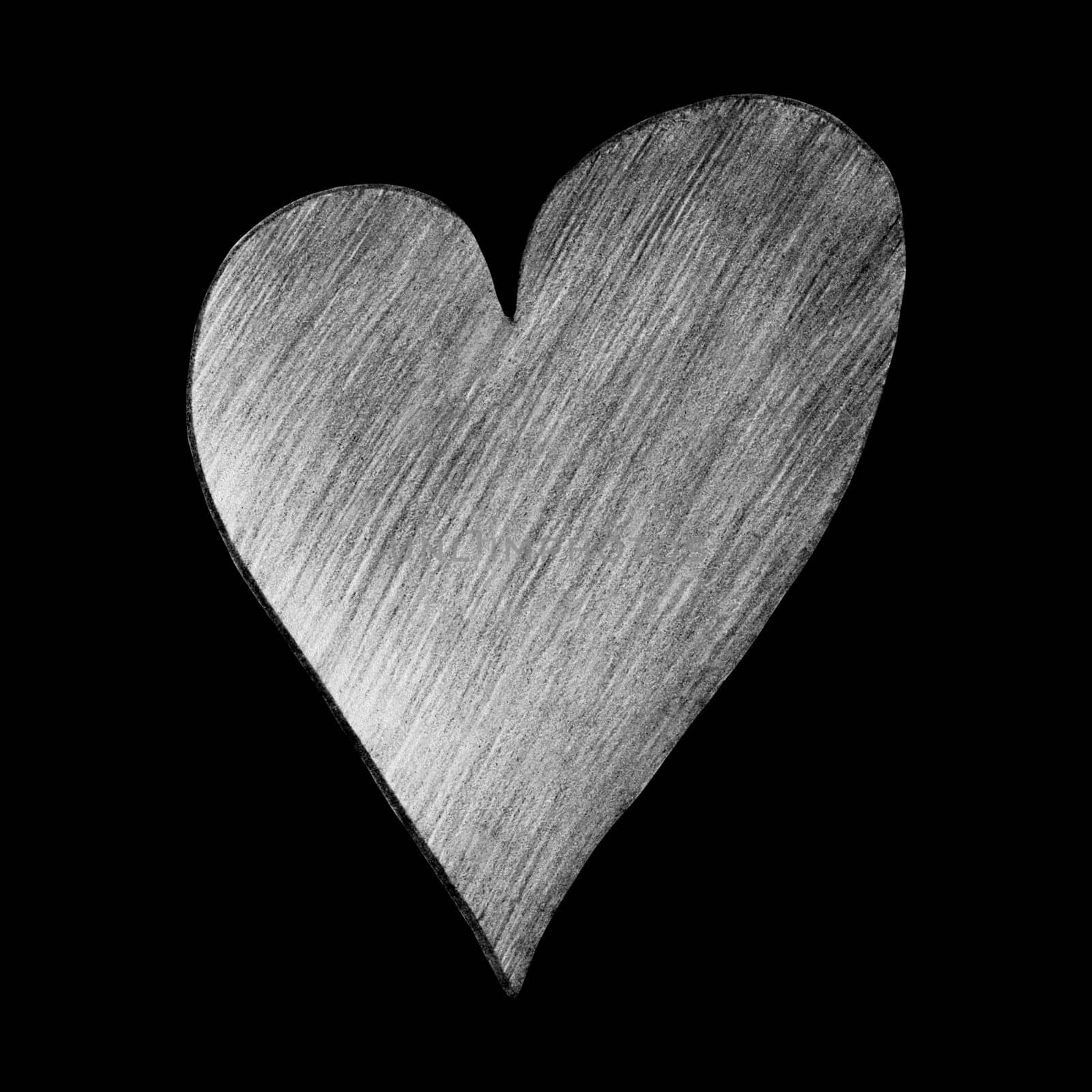 Black and White Heart Drawn by Pencil. Heart Shape Isolated on Black Background. by Rina_Dozornaya