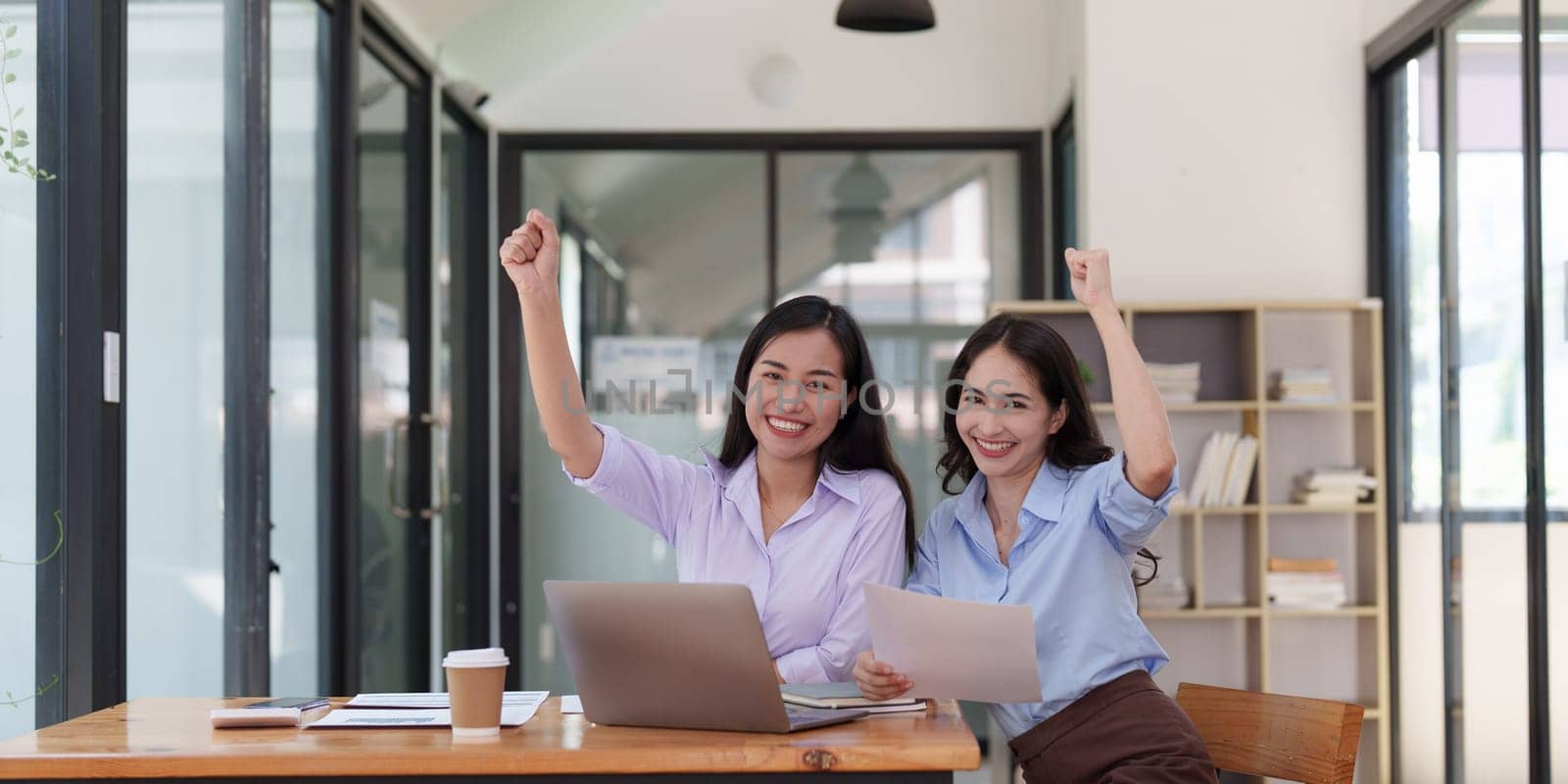 Diverse Happy Business people celebrating success at company, teamwork, triumph, victory, achievement concept.