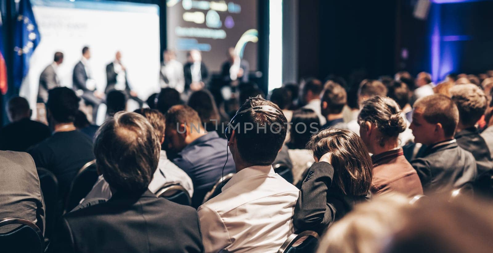 Round table discussion at business conference meeting event.. Audience at the conference hall. Business and entrepreneurship symposium. by kasto