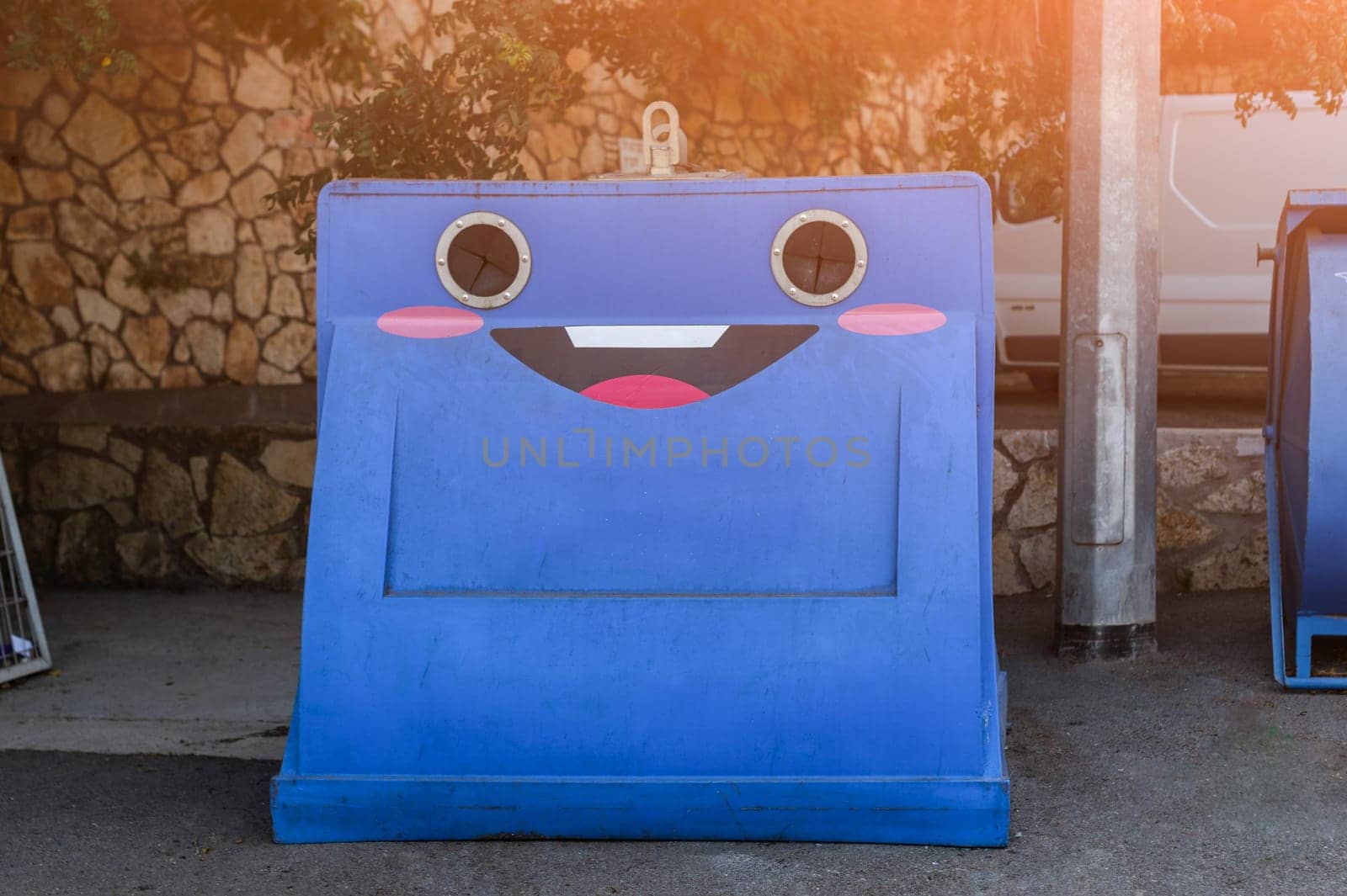 Funny trash can for plastic. Separation of garbage. differentiated garbage collection