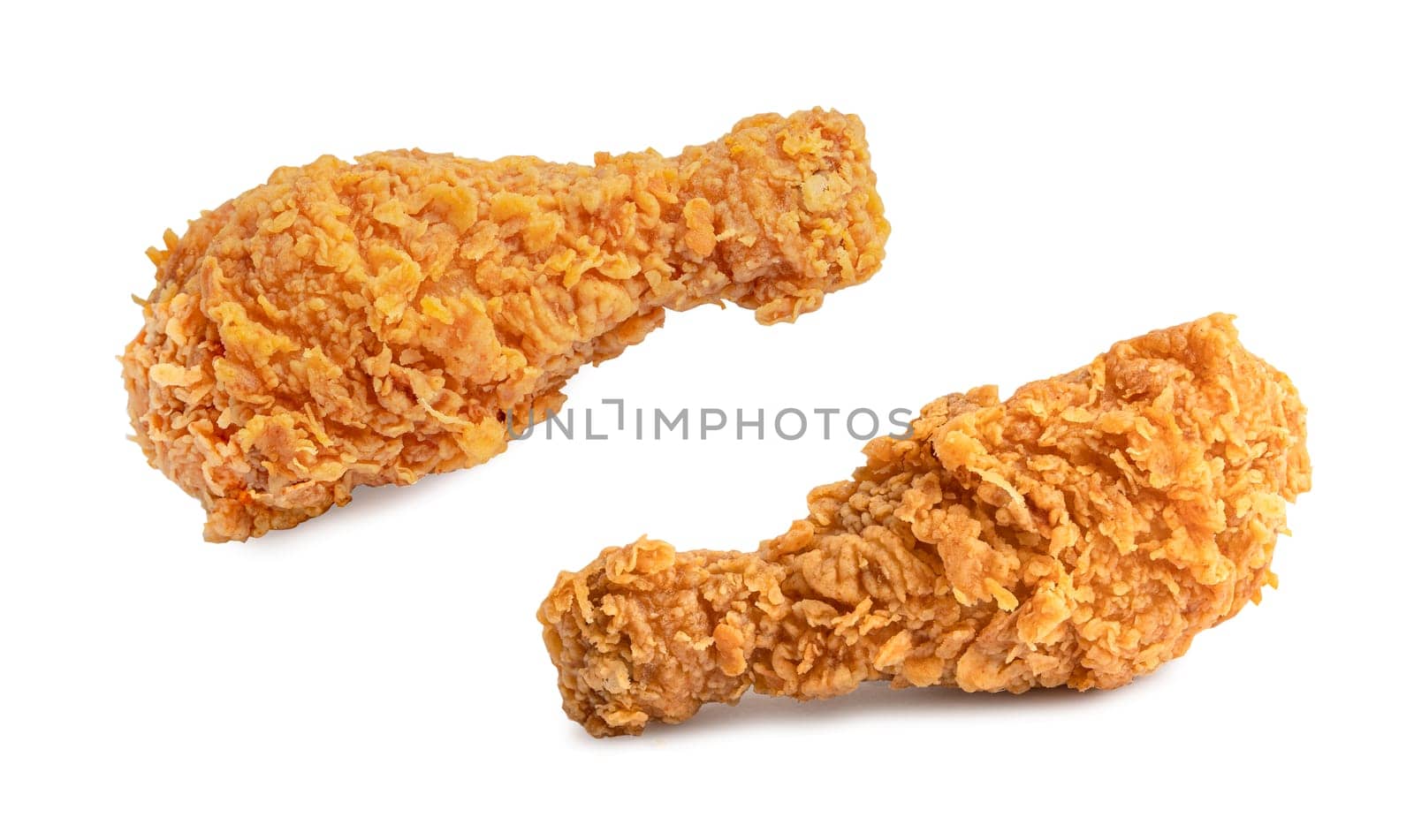 Fried chicken isolated on white background, junk food snack concept.