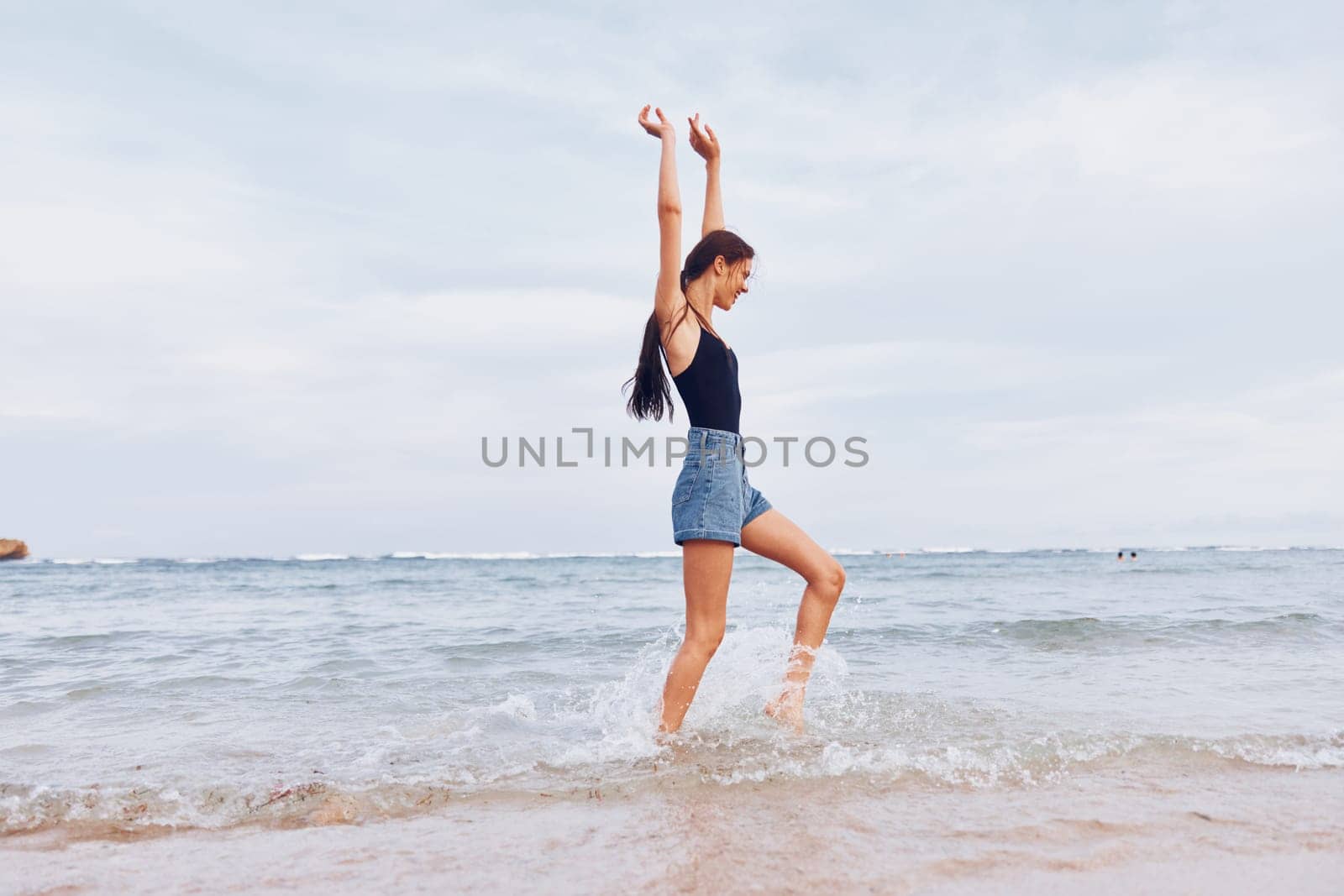 woman freedom running lifestyle beach smile young sea travel summer sunset by SHOTPRIME