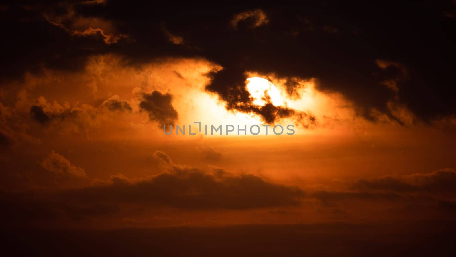 Sunset, sunrise with clouds. orange skies and sun