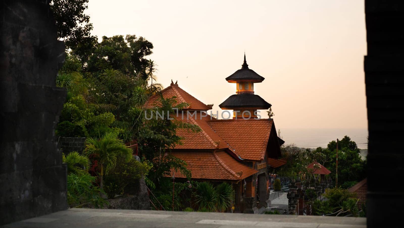 buddhist temple Brahma Vihara Arama with statues gods. balinese temple, old hindu architecture, Bali architecture, ancient design. Travel concept. indonesia