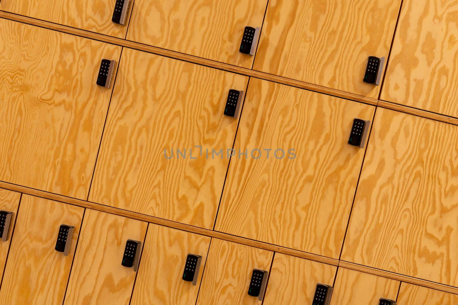 set of wooden lockers for personal items. High quality photo