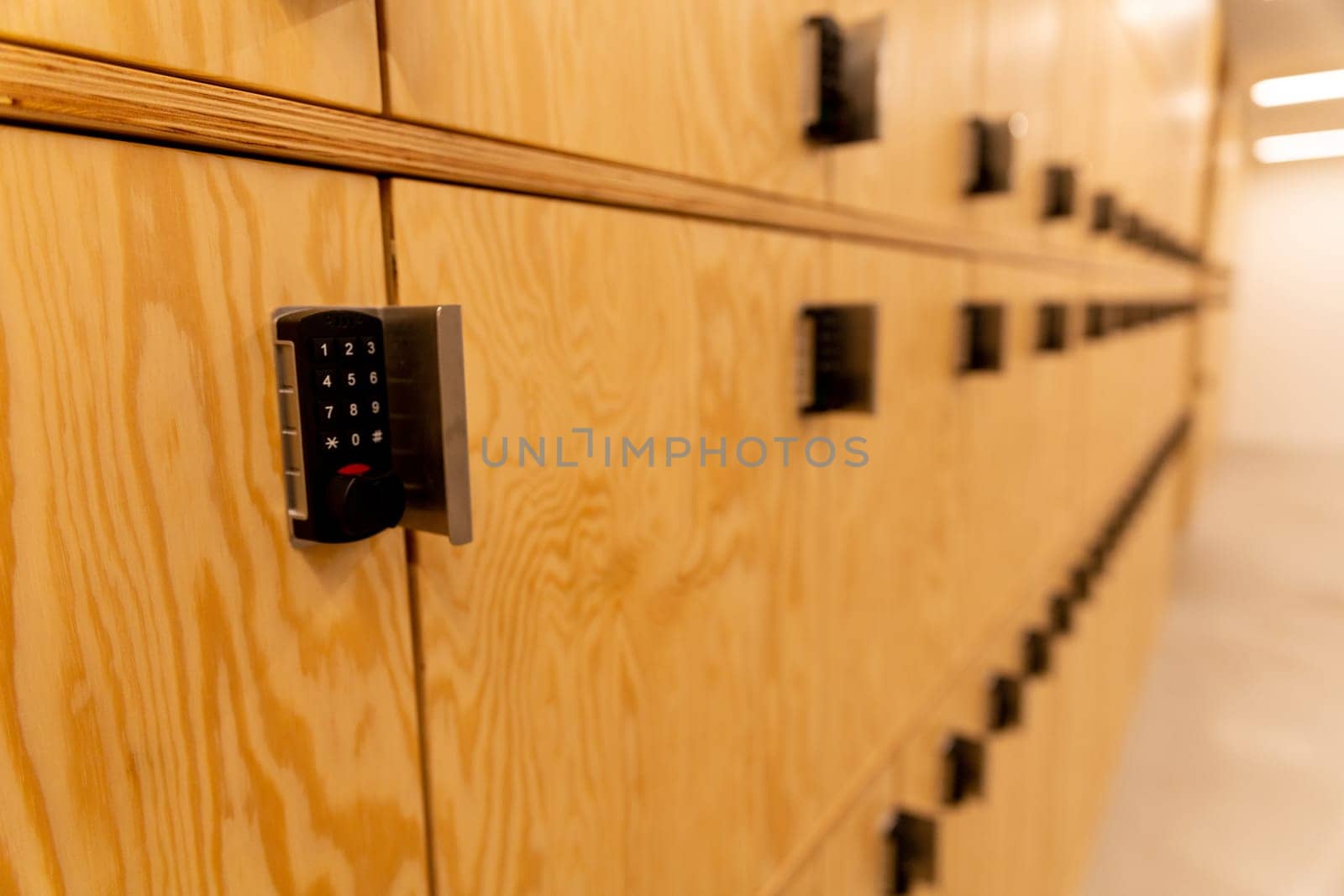 set of wooden lockers for personal items. High quality photo