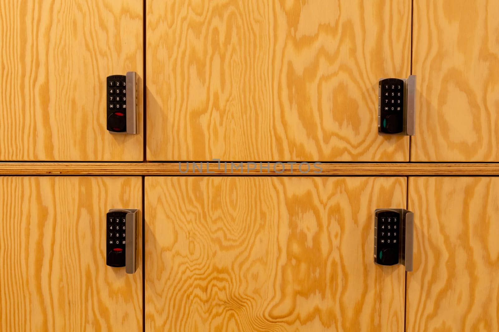 set of wooden lockers for personal items. High quality photo
