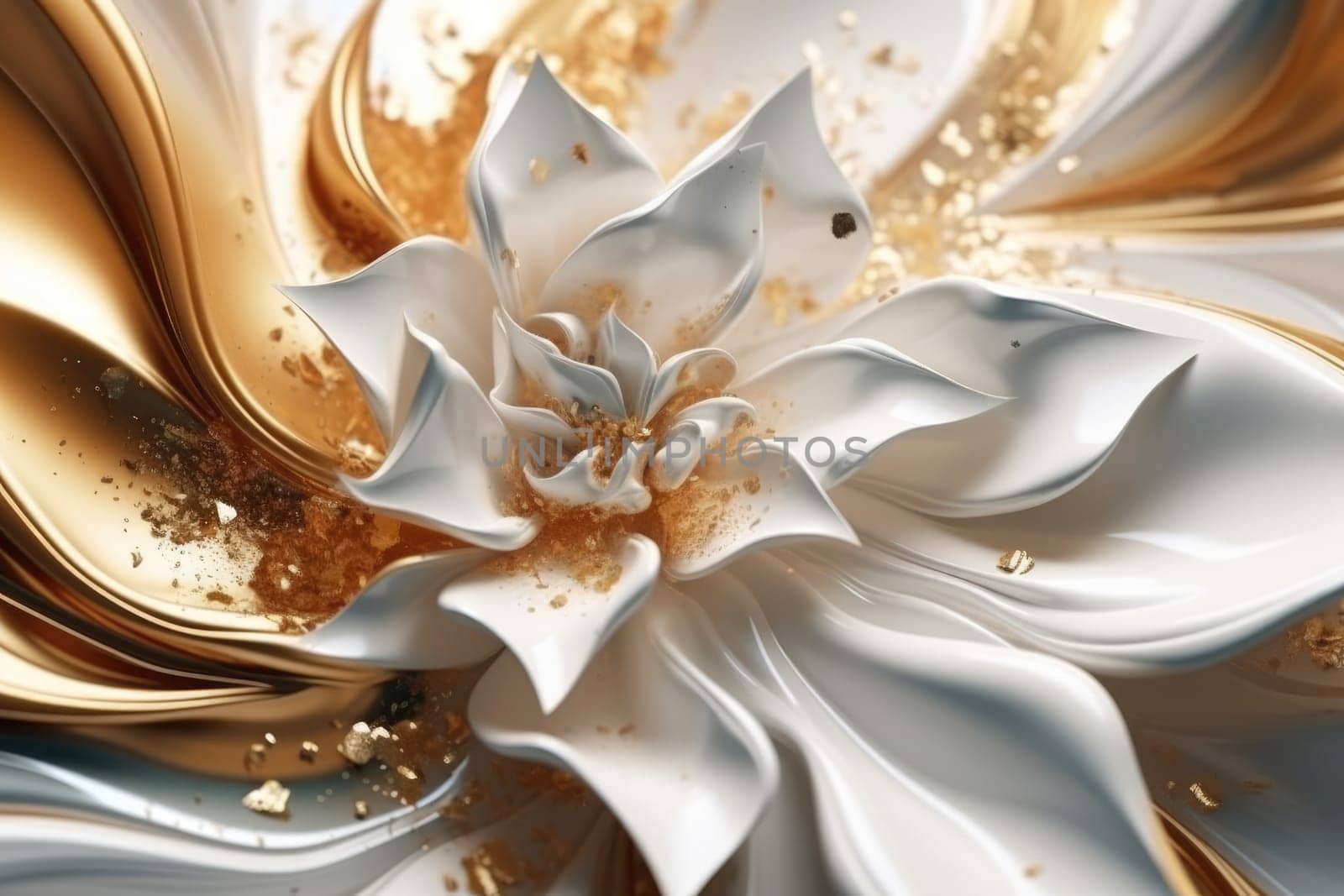 Abstract painting with epoxy resin, whites and gold, Generative AI by Desperada