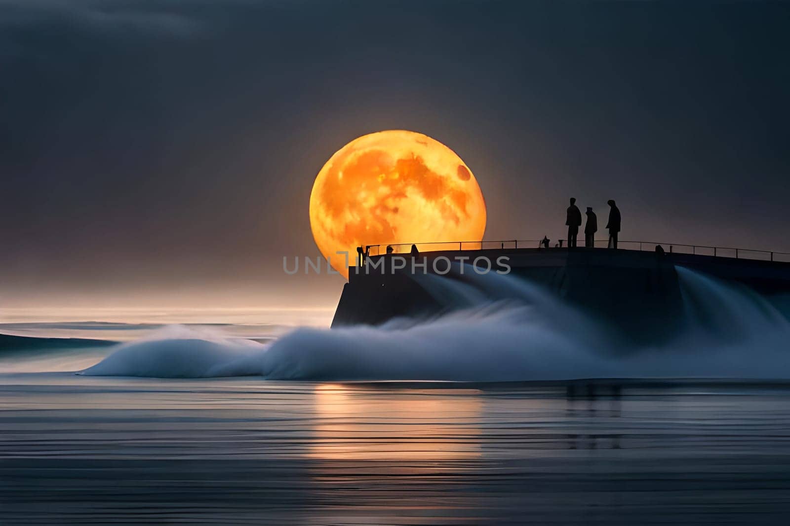 Moonlight in ocean landscape. Bright full moon over the sea by milastokerpro