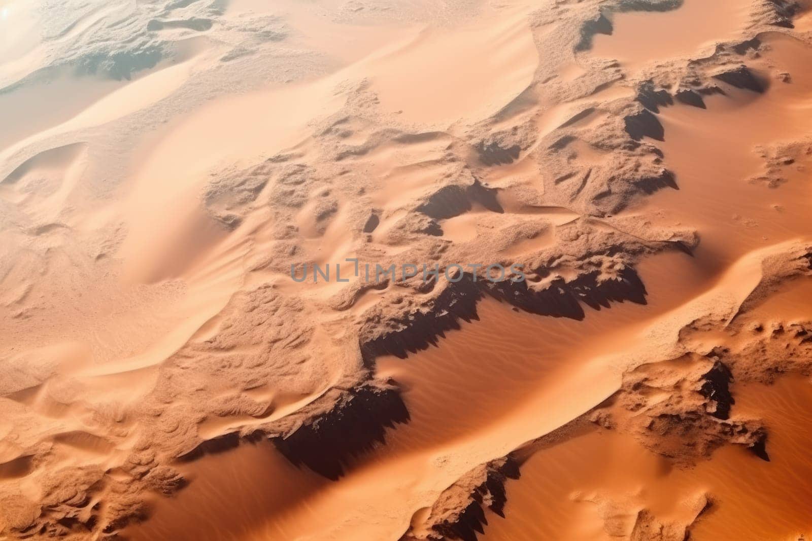 Aerial view sand dunes in desert, AI Generated by Desperada