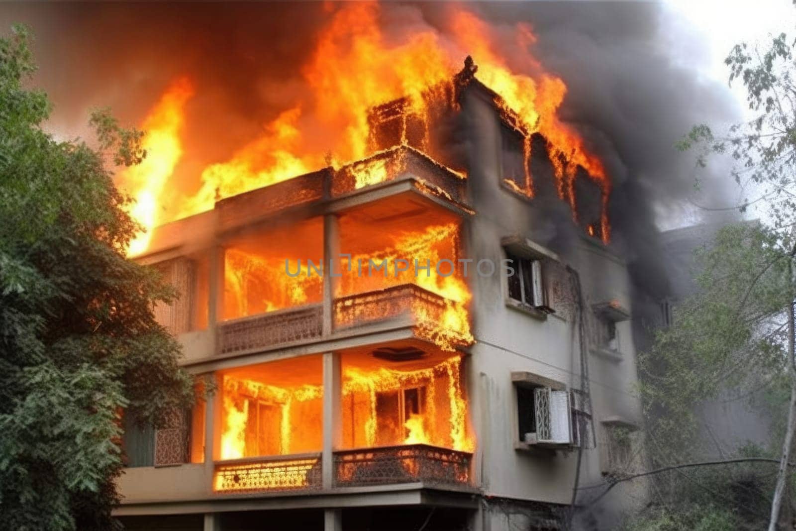 Fire Brigade Training, Building on fire, AI Generated