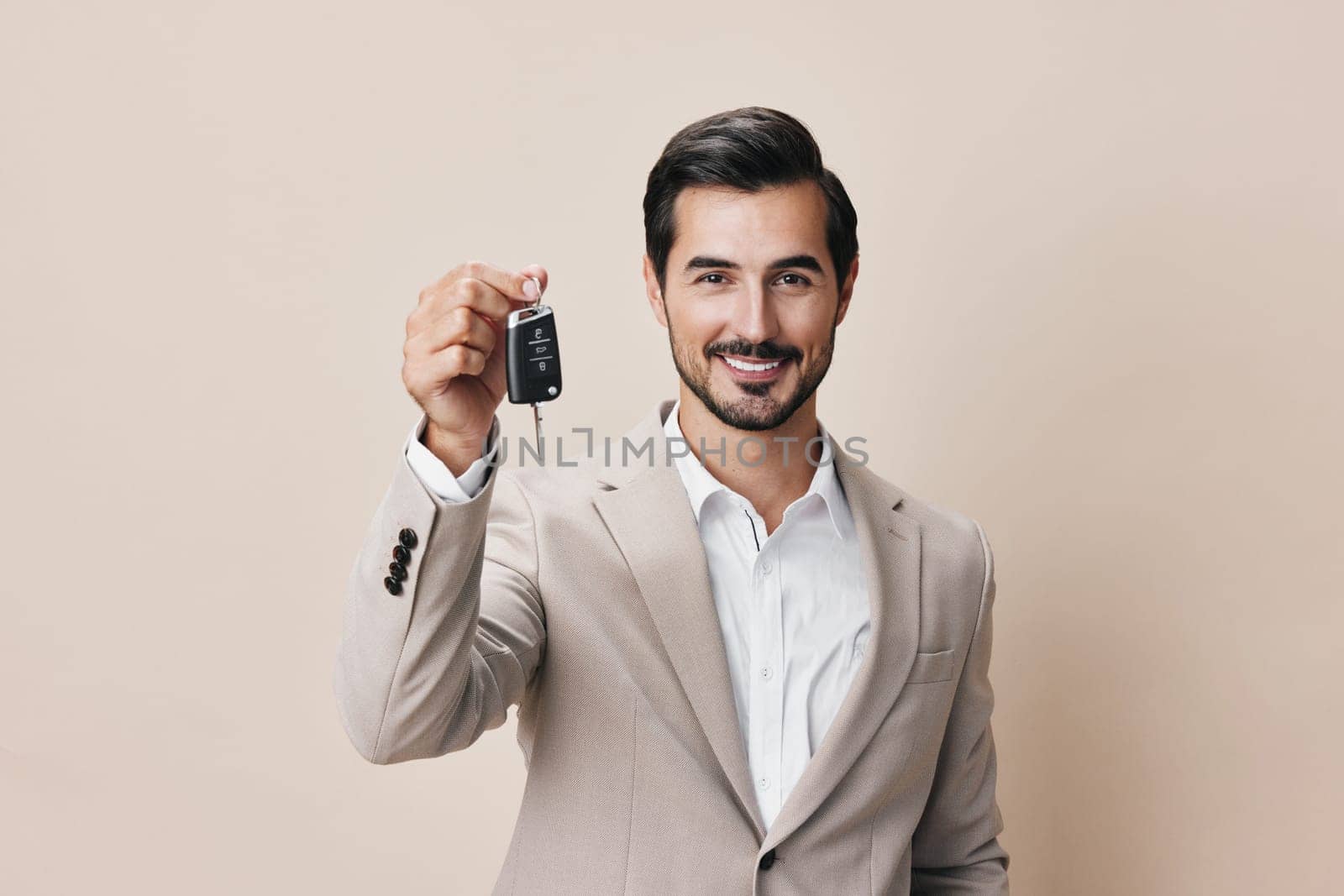 car man smile auto buy hand holding business vehicle key service by SHOTPRIME