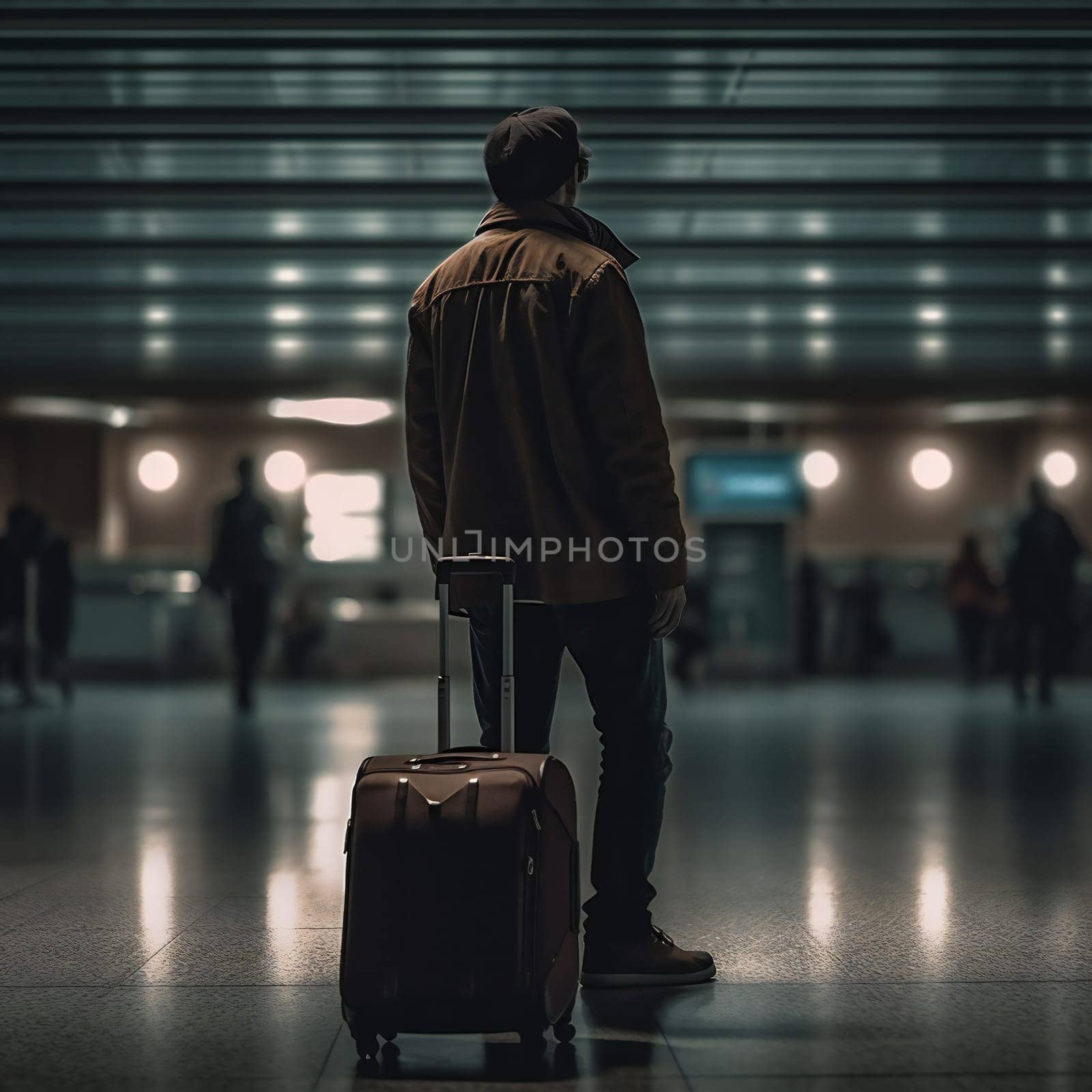 man in airport with suitcase