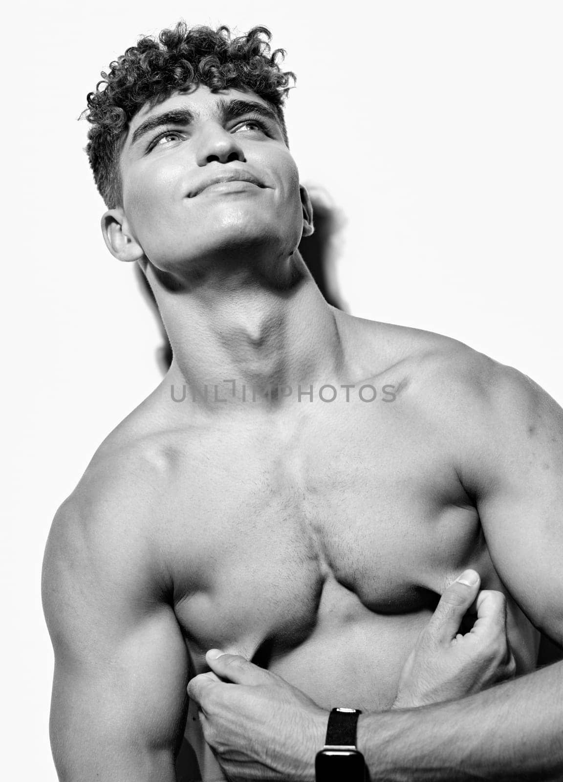 man white fashion bodybuilder attractive beauty bodybuilding healthy fitness male studio background black and white