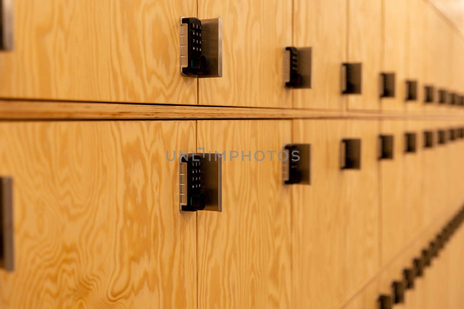 set of wooden lockers for personal items. High quality photo