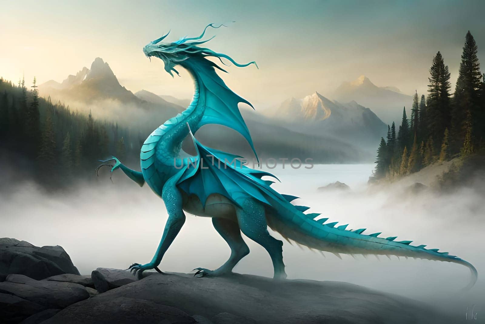 Fantasy friendly dragon portrait. Surreal artwork of danger dragon from medieval mythology by milastokerpro