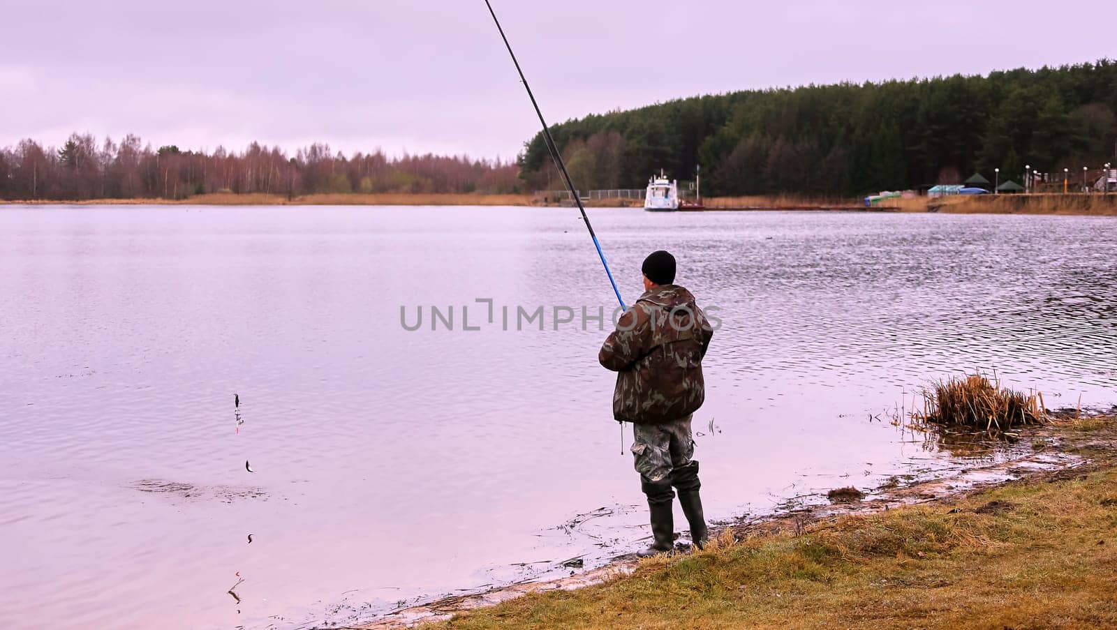 fishing rod lake fisherman man sport autumn bait sunset water outdoor sunrise fish.