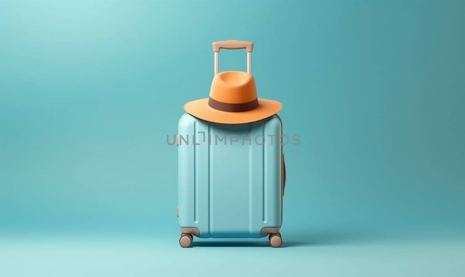 baggage background vacation hat journey suitcase business trip holiday travel blue. Generative AI. by SHOTPRIME