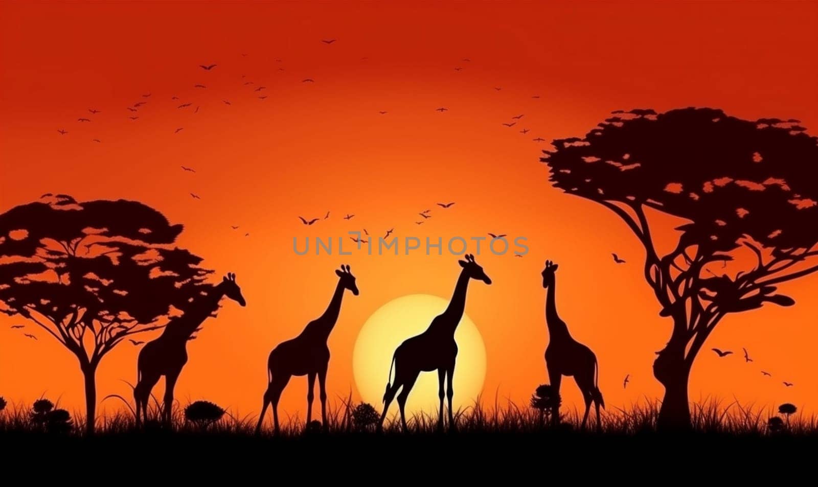 elephant silhouette wildlife safari nature sunset africa wild animal giraffe. Generative AI. by SHOTPRIME