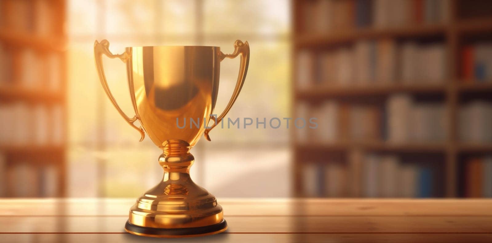 champion celebration bokeh prize award library trophy competition cup gold. Generative AI. by SHOTPRIME