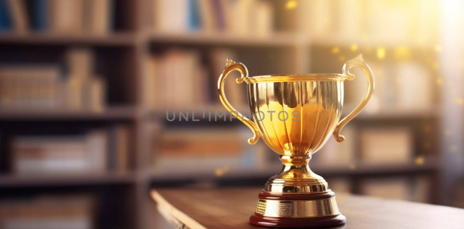 gold bokeh champion competition library award prize cup trophy celebration. Generative AI. by SHOTPRIME