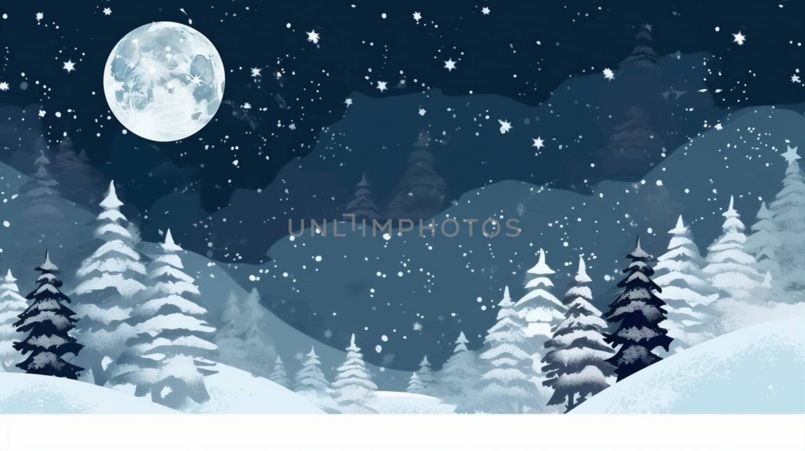 white year pine moon beautiful holiday new forest christmas fir year winter celebrate december tree design landscape background snow sky seasonal freeze. Generative AI.