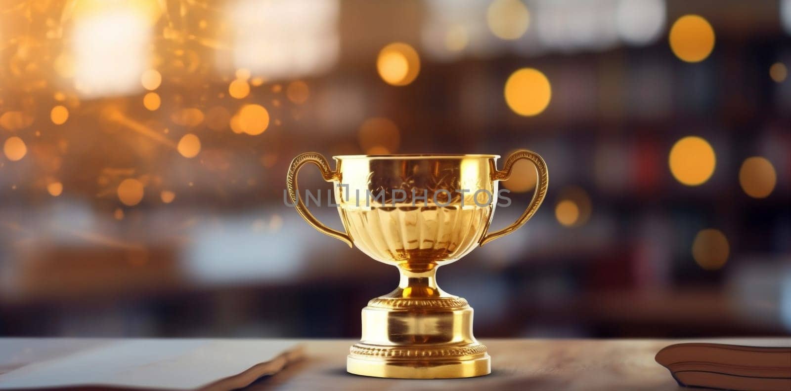 bokeh library celebration trophy gold prize champion cup award competition. Generative AI. by SHOTPRIME