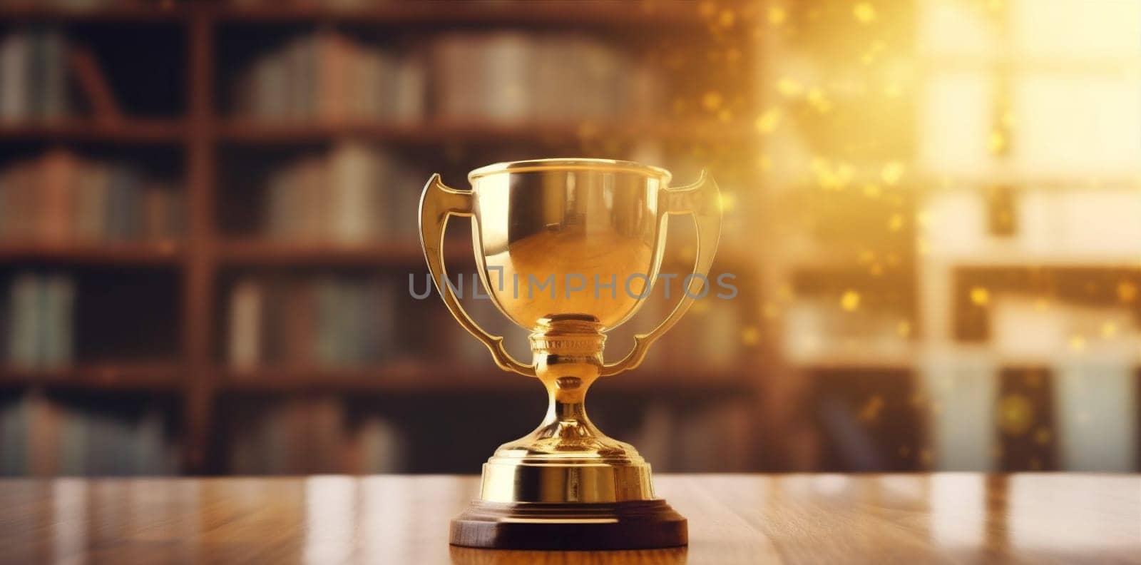 gold prize trophy award bokeh celebration cup competition library champion. Generative AI. by SHOTPRIME
