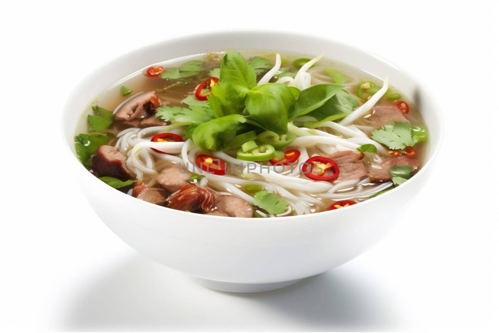 soup top traditional onion asian lime tasty dinner noodle food rare pepper background dish lunch healthy meat vegetable bowl white broth. Generative AI.